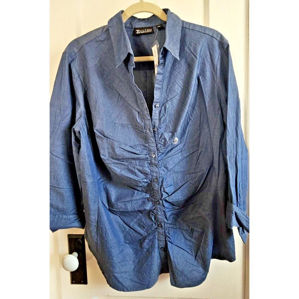 NWT 7thAvenue design studio denim blue 98% Cotton button front pleated woman XXL